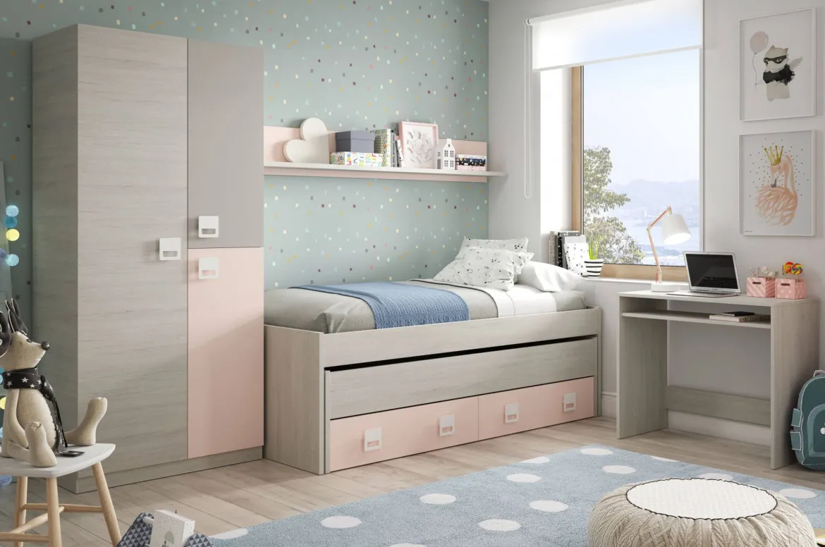 Letto per bambini compatto 199x96cm bianco e rosa - Asi