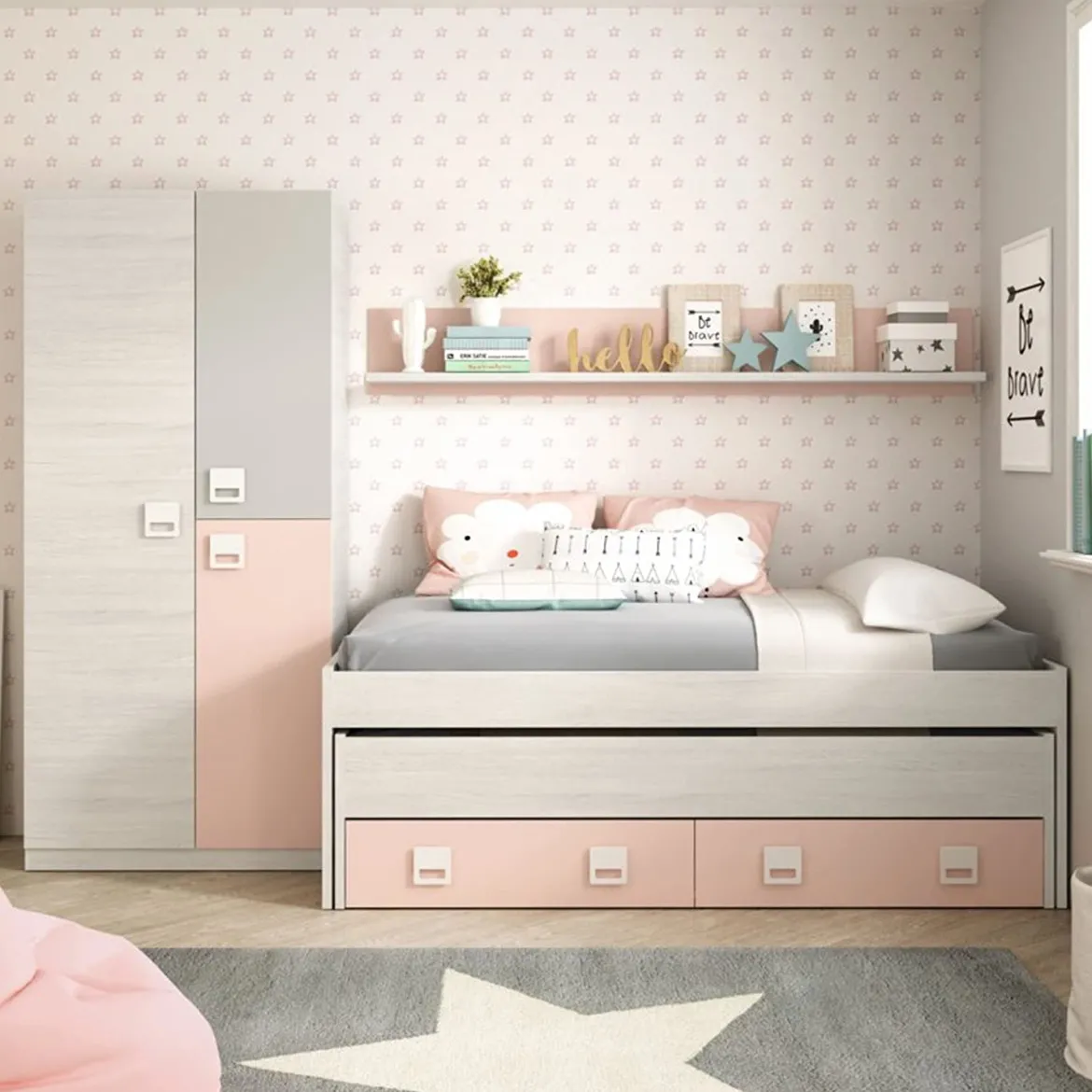 Letto per bambini compatto 199x96cm bianco e rosa - Asi