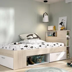 Letto per bambini moderno bianco e rovere 99x218cm adatto per materasso 90x190 cm - Adrielle