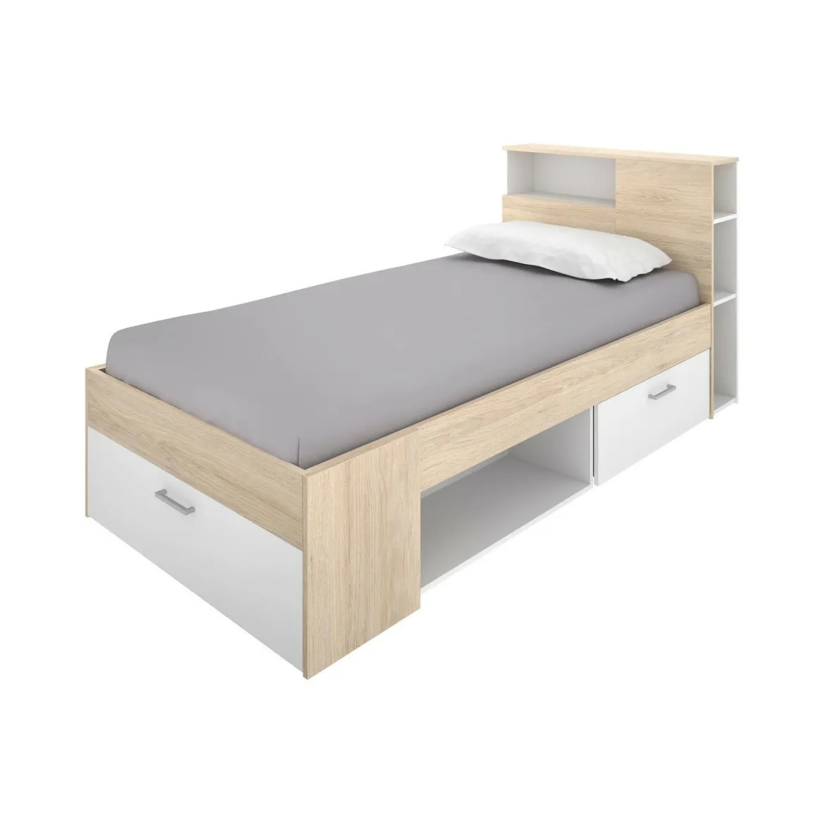 Letto per bambini moderno bianco e rovere 99x218cm adatto per materasso 90x190 cm - Adrielle