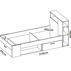 Letto per bambini moderno bianco e rovere 99x218cm adatto per materasso 90x190 cm - Adrielle