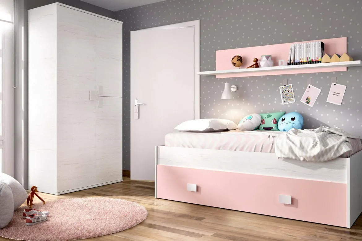 Letto per bambini 195x97cm bianco e rosa - Aikiko