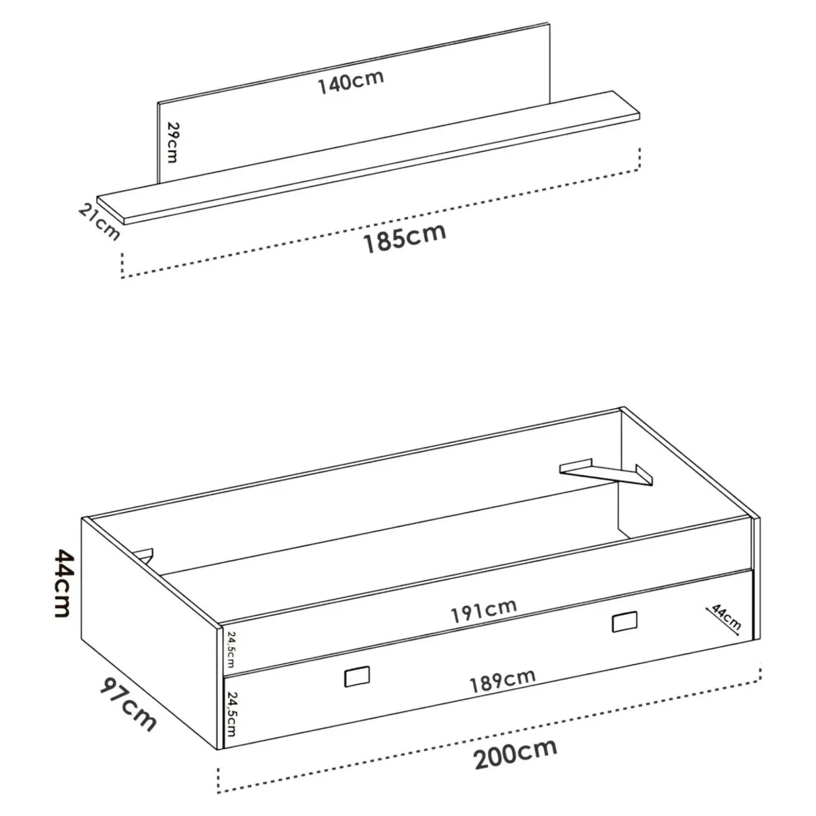 Letto per bambini 195x97cm bianco e rosa - Aikiko