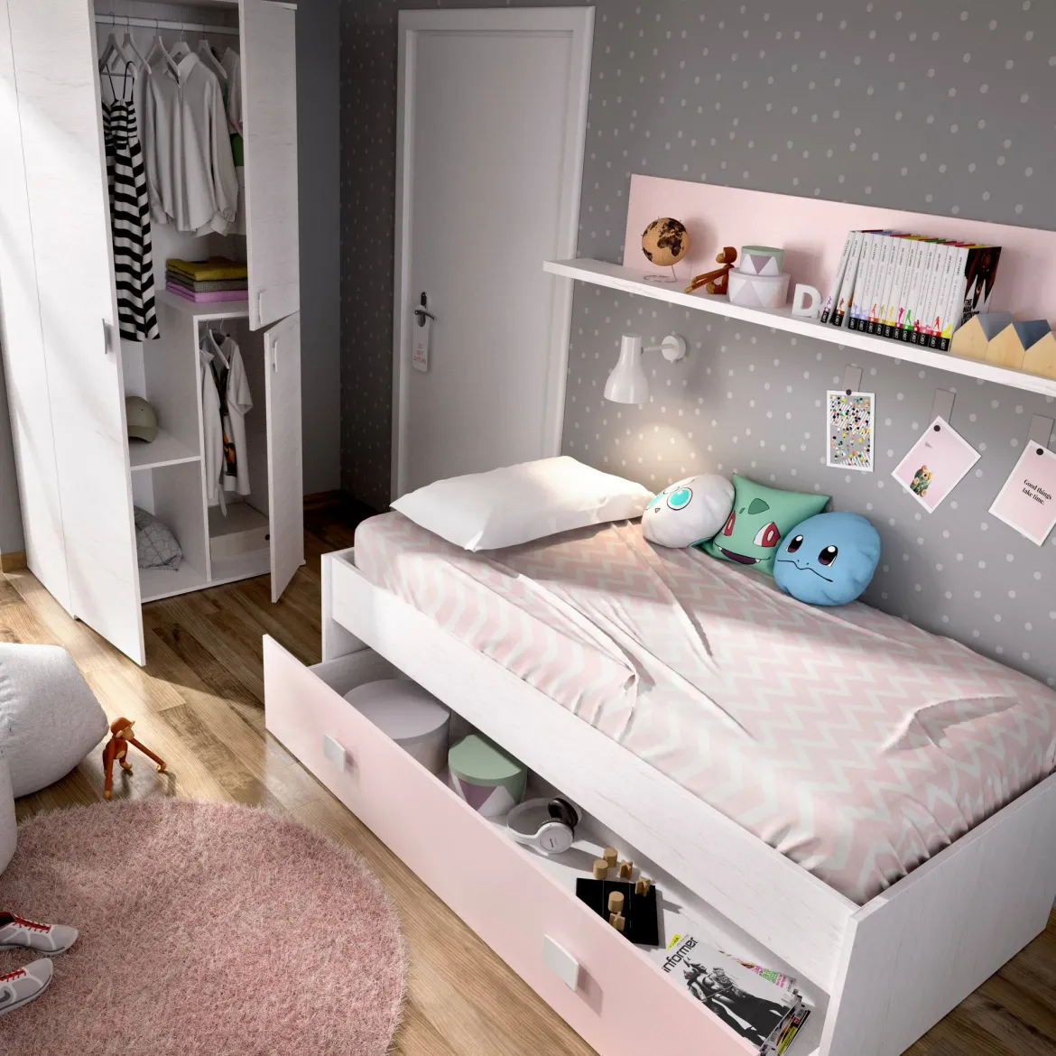 Letto per bambini 195x97cm bianco e rosa - Aikiko