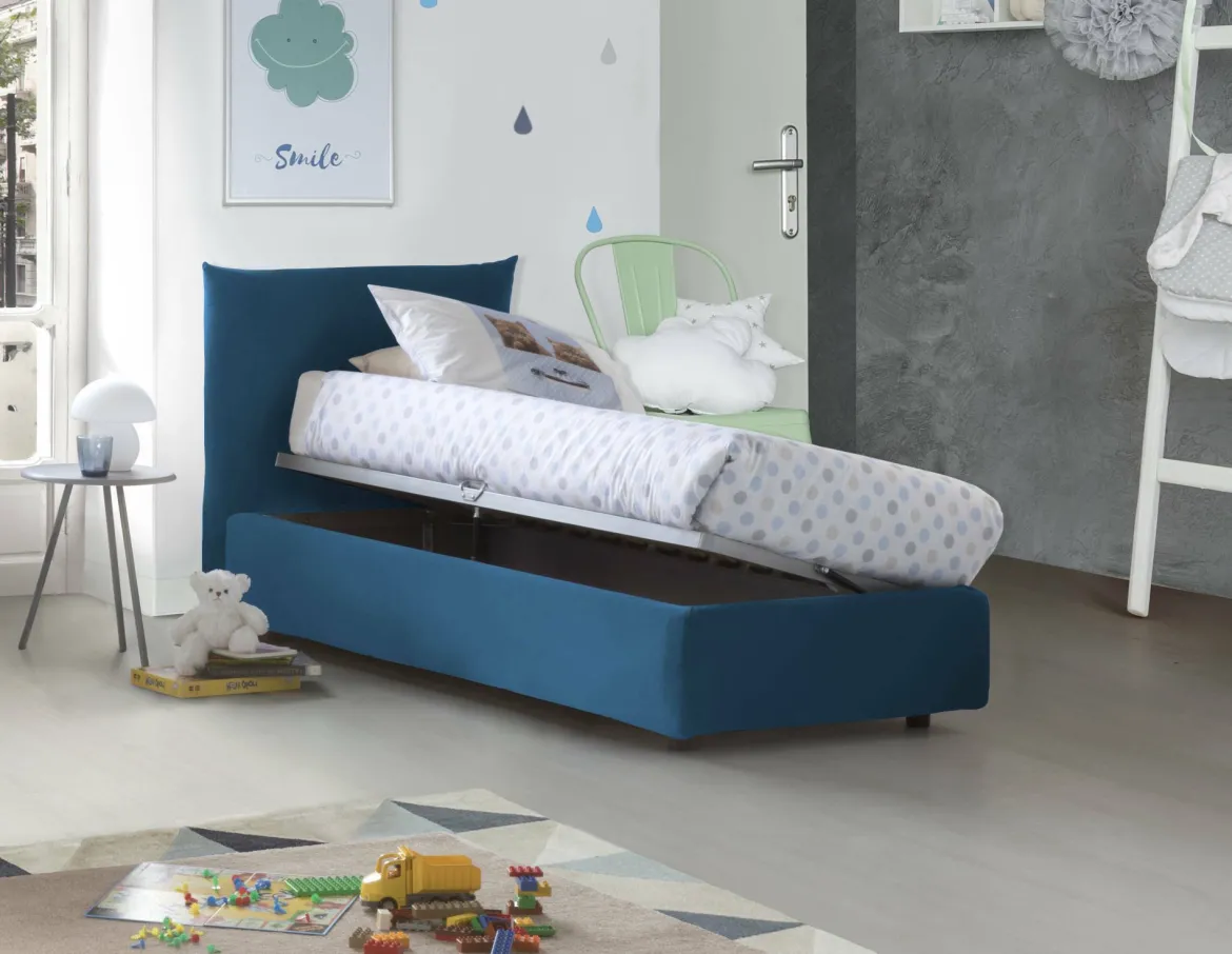 Letto 1 piazza contenitore blu 110x215cm materasso incluso - Astianatte