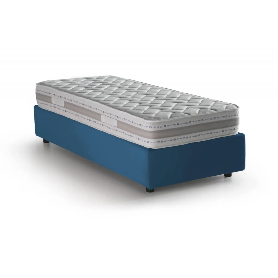 Letto 1 piazza contenitore blu 95x205cm rivestito in tessuto - Agenta