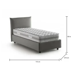 Letto 1 piazza contenitore grigio 95x205cm adatto per materasso 190x80 cm - Aquilla