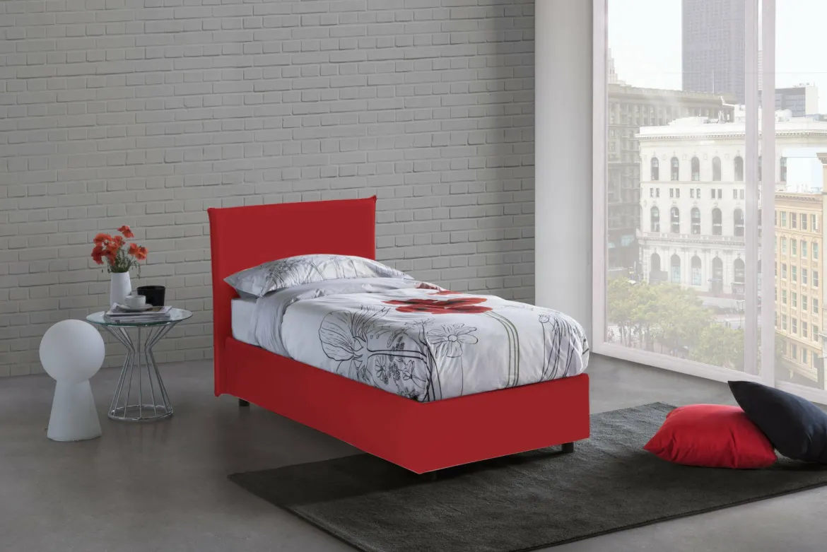 Letto 1 piazza contenitore rosso 105x205cm rivestimento in tessuto - Arminius