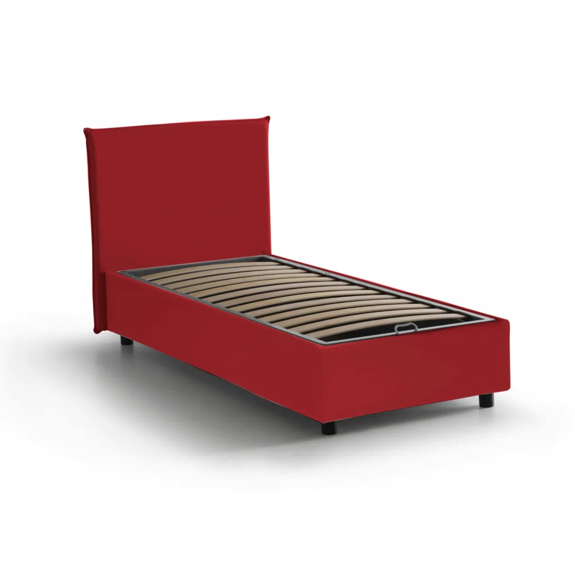 Letto 1 piazza contenitore rosso 105x205cm rivestimento in tessuto - Arminius