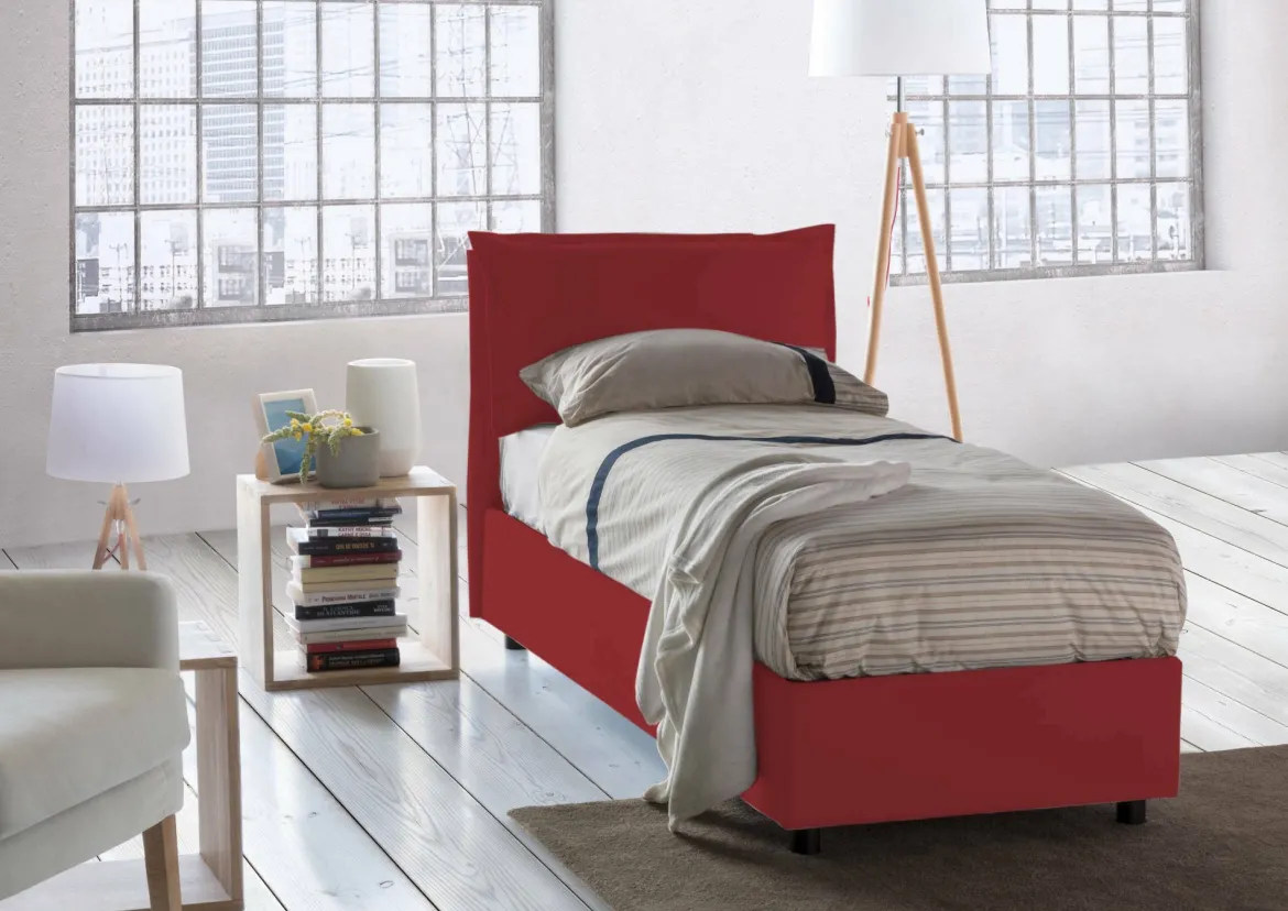 Letto 1 piazza contenitore rosso 105x215cm rivestimento in tessuto - Alison