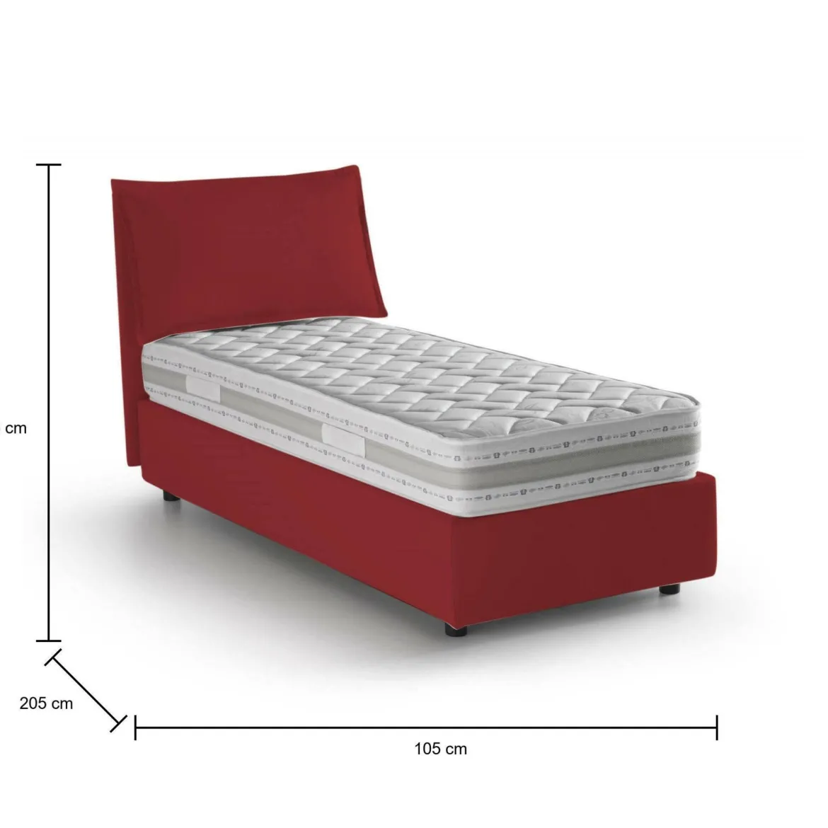 Letto 1 piazza contenitore rosso 105x215cm rivestimento in tessuto - Alison