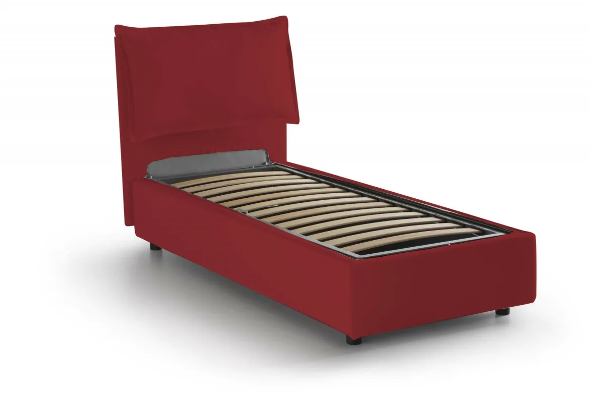 Letto 1 piazza contenitore rosso 105x215cm rivestimento in tessuto - Alison