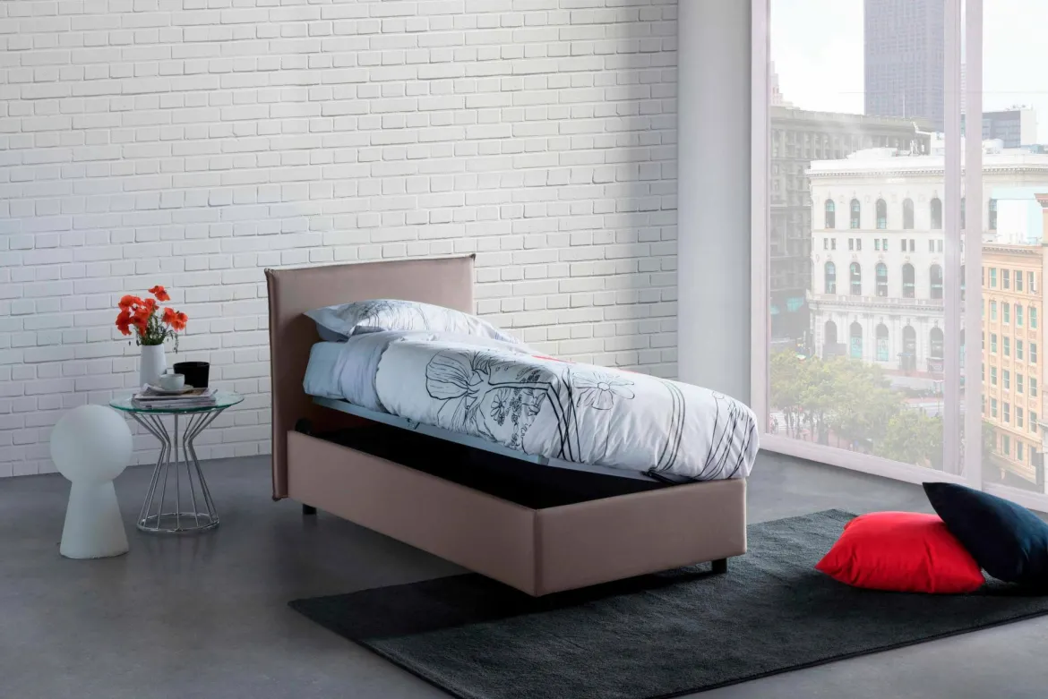 Letto 1 piazza contenitore tortora 95x205cm moderno - Acuila