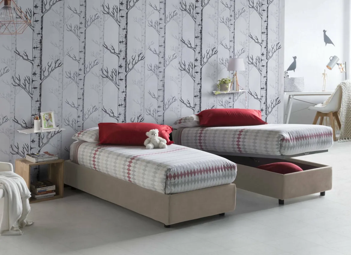 Letto 1 piazza contenitore tortora 95x205cm sfoderabile - Aquilla