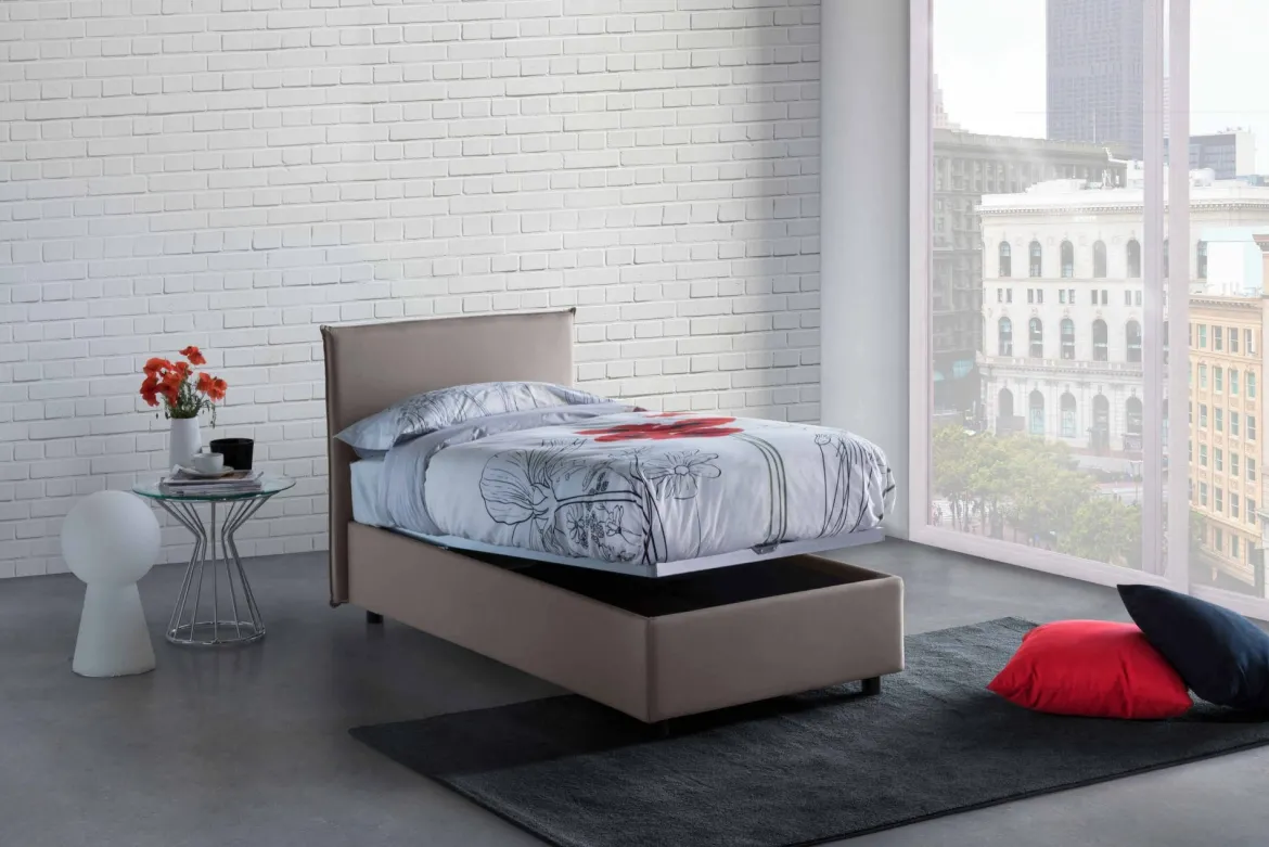 Letto 1 piazza contenitore tortora 95x205cm sfoderabile - Aquilla
