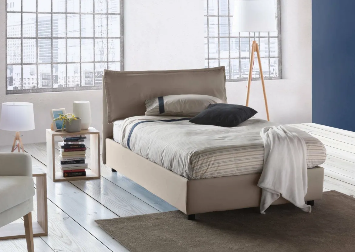 Letto piazza e mezza Abbygale, con materasso Cm 120x200 incluso, Tortora