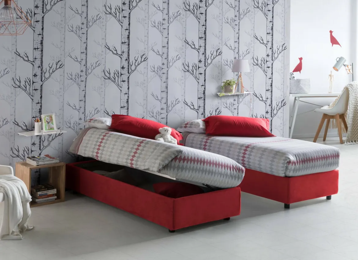 Letto piazza e mezza Aftis, con materasso Cm 120x190 incluso, Rosso