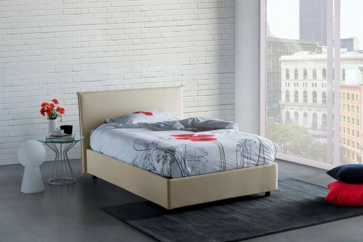 Letto piazza e mezza Alush, con materasso Cm 120x190 incluso, Beige