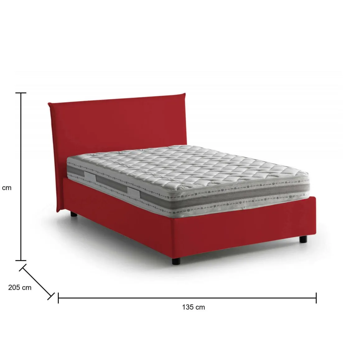 Letto piazza e mezza Alush, con materasso Cm 120x190 incluso, Rosso