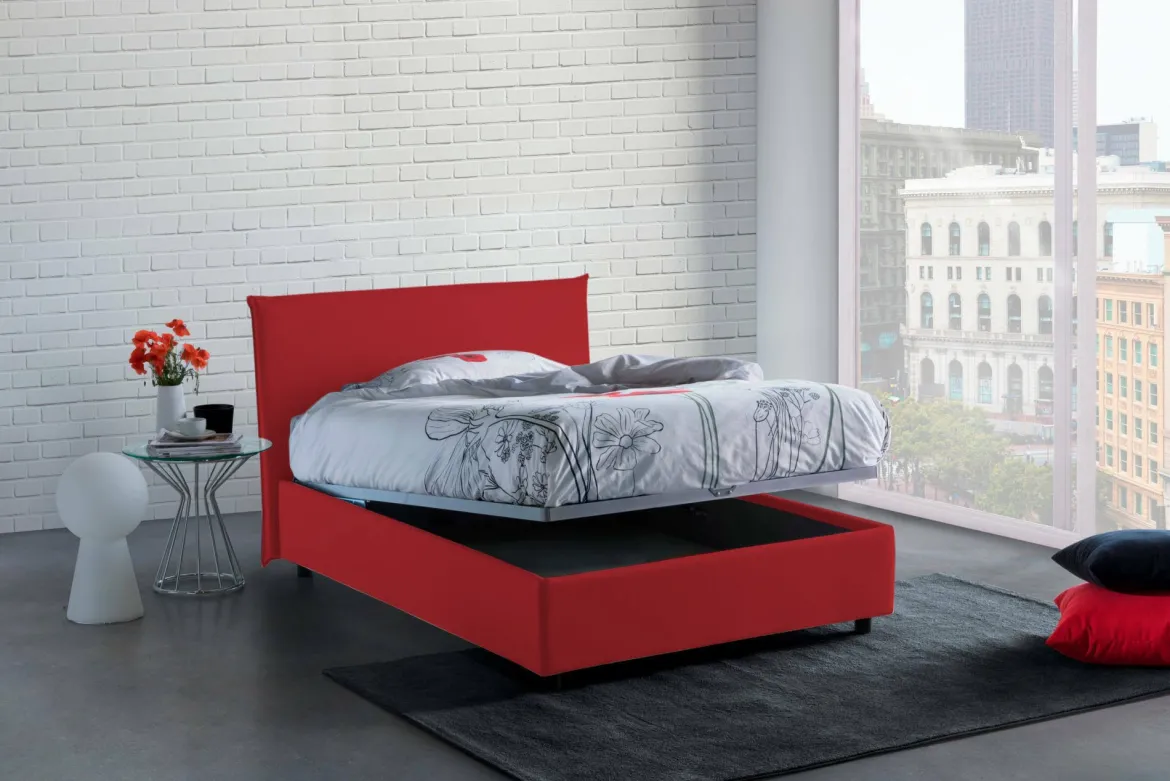 Letto piazza e mezza Alush, con materasso Cm 120x190 incluso, Rosso