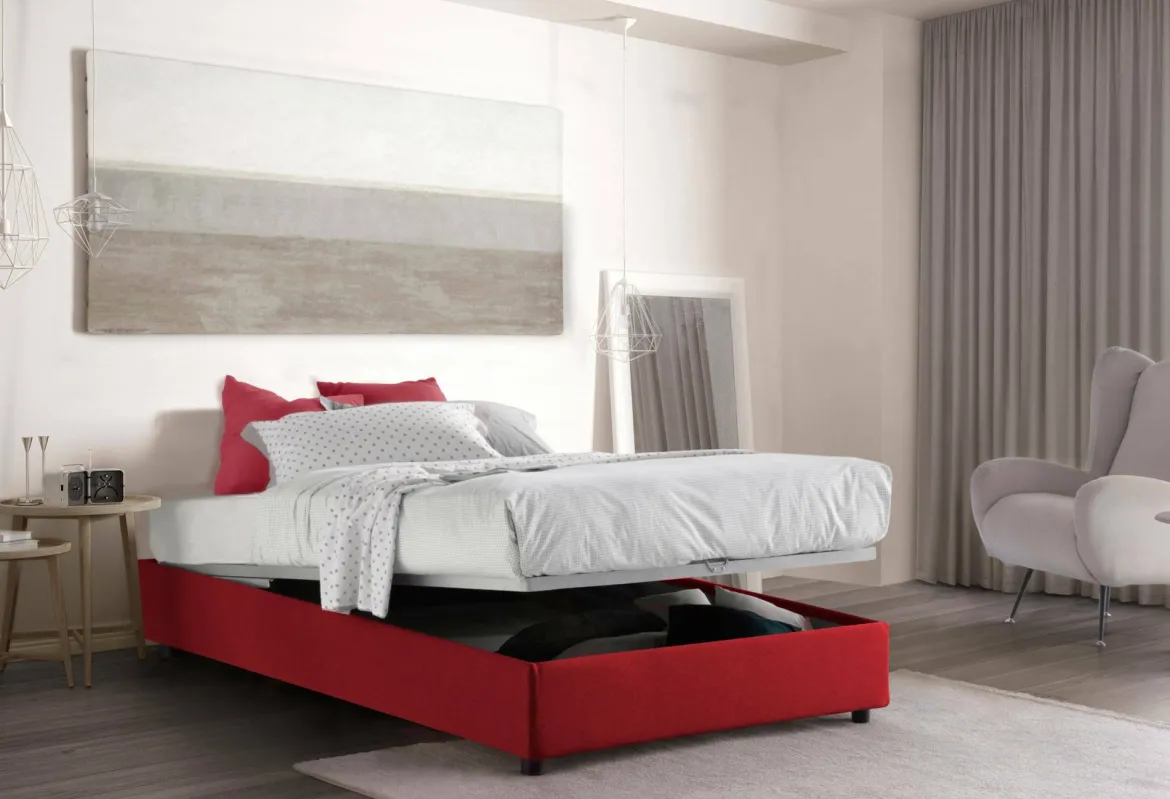 Letto piazza e mezza Alvise, con materasso Cm 120x190 incluso, Rosso