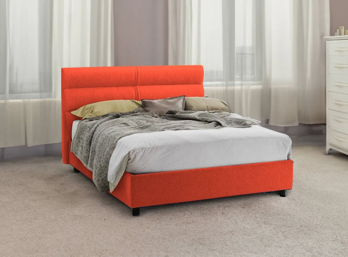 Letto Piazza e Mezza Arancione Sfoderabile Contenitore, Dimensione Materasso 120x200 cm Made in Italy - Briona