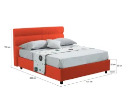 Letto Piazza e Mezza Arancione Sfoderabile Contenitore, Dimensione Materasso 120x200 cm Made in Italy - Briona
