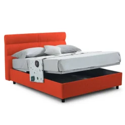 Letto Piazza e Mezza Arancione Sfoderabile Contenitore, Dimensione Materasso 120x200 cm Made in Italy - Briona