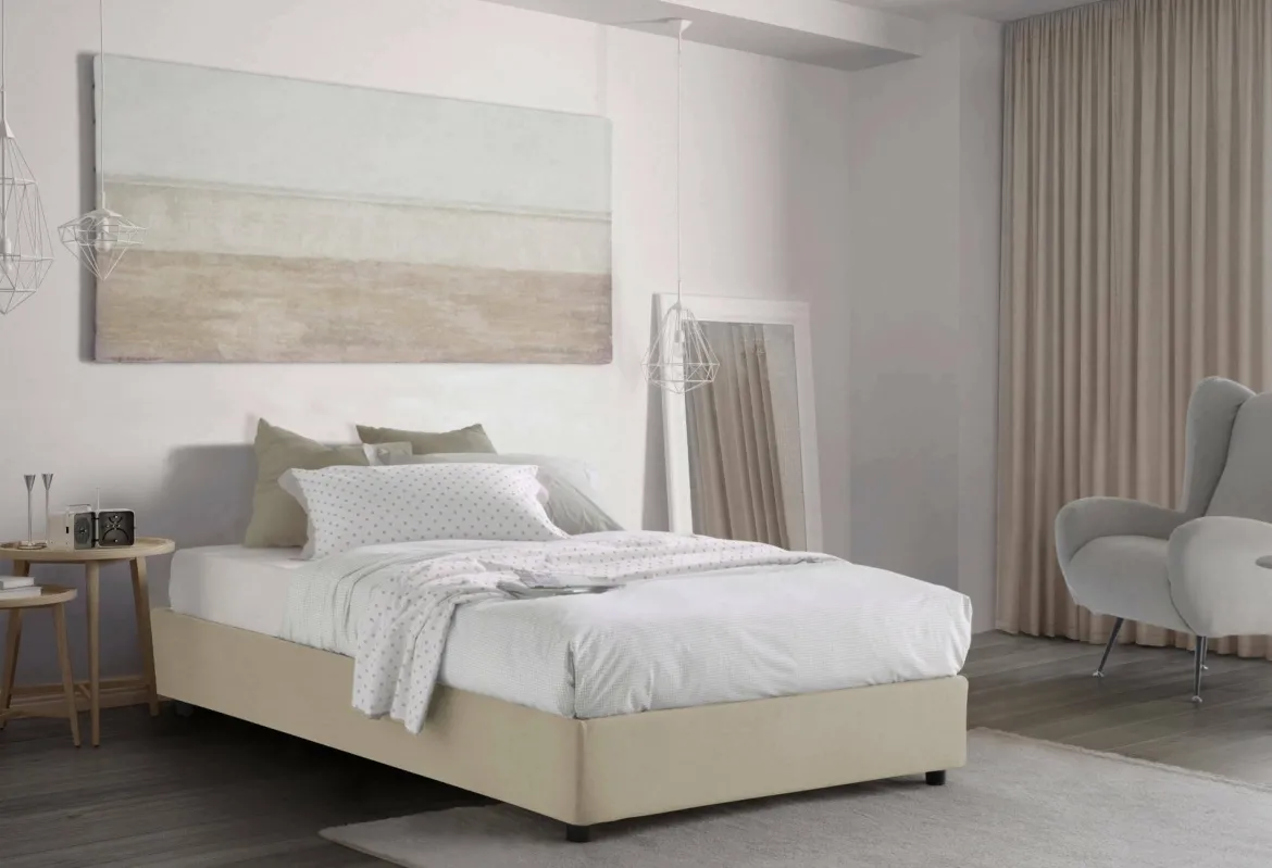 Letto piazza e mezza Ariba, adatto per materasso Cm 120x190, Bianco