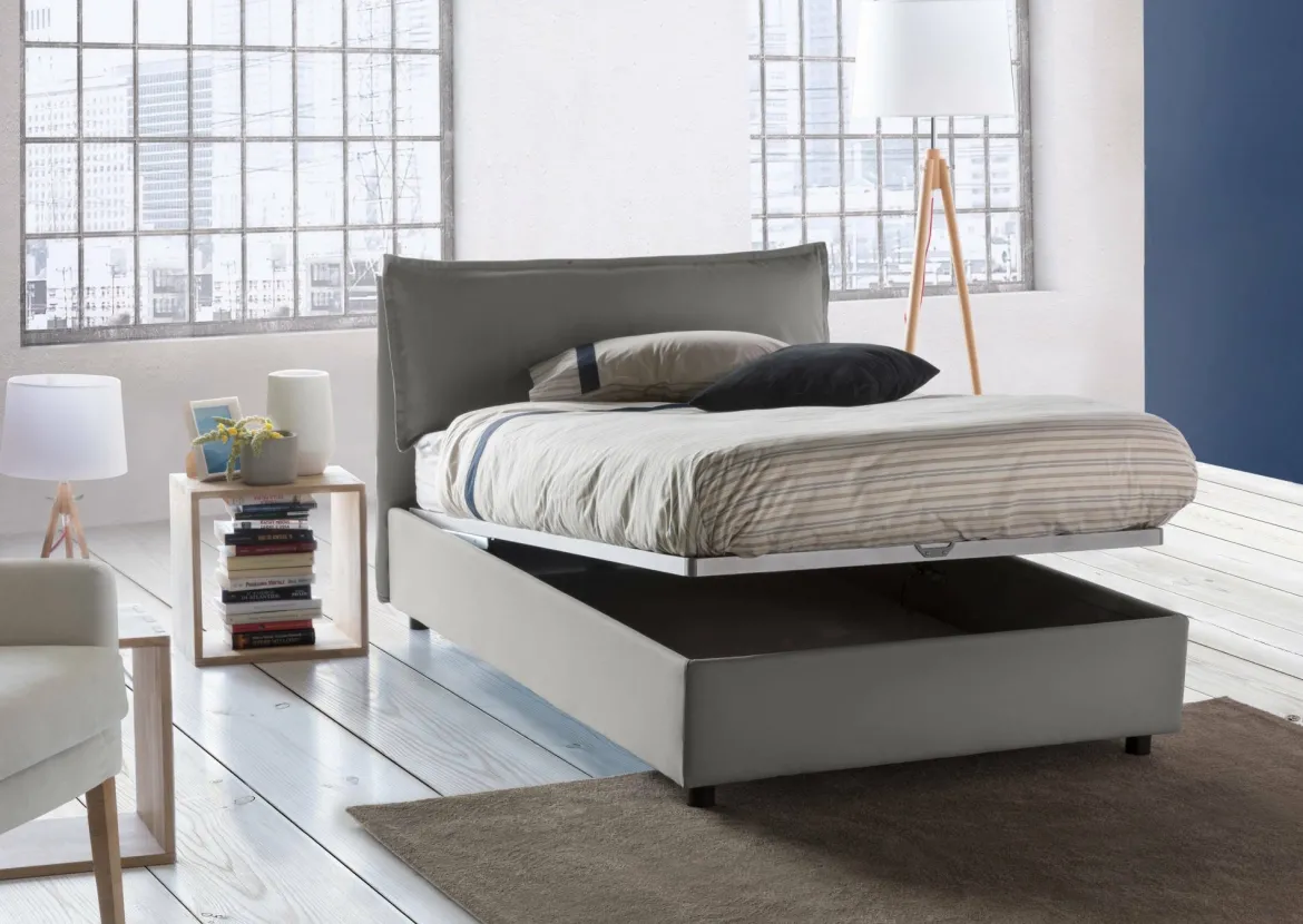 Letto piazza e mezza Asso, adatto per materasso Cm 120x190, Rosso