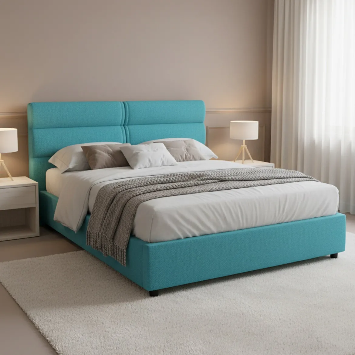 Letto Piazza e Mezza Azzurro Materasso Incluso Sfoderabile, Contenitore Made in Italy - Brinzio