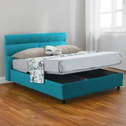Letto Piazza e Mezza Azzurro Materasso Incluso Sfoderabile, Contenitore Made in Italy - Brinzio