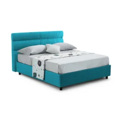 Letto Piazza e Mezza Azzurro Materasso Incluso Sfoderabile, Contenitore Made in Italy - Briosco
