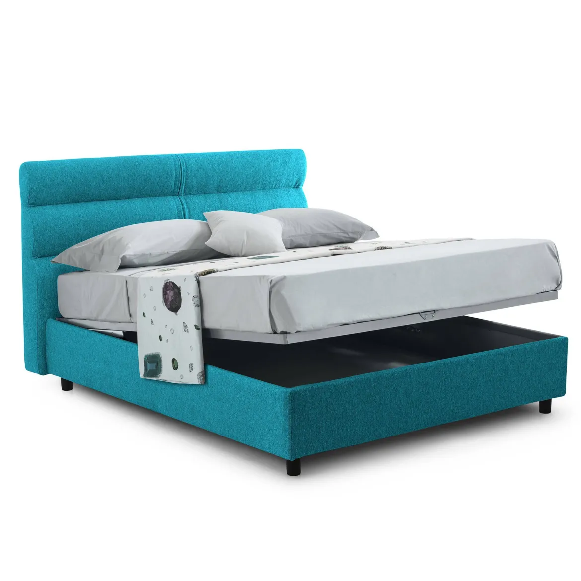 Letto Piazza e Mezza Azzurro Sfoderabile Contenitore, Dimensione Materasso 120x190 cm Made in Italy - Brivio