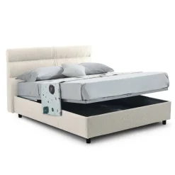 Letto Piazza e Mezza Beige Materasso Incluso Sfoderabile, Contenitore Made in Italy - Briosco