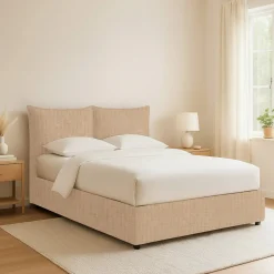 Letto Piazza e Mezza Beige Sfoderabile Contenitore, Dimensione Materasso 120x190 cm - Rabbi