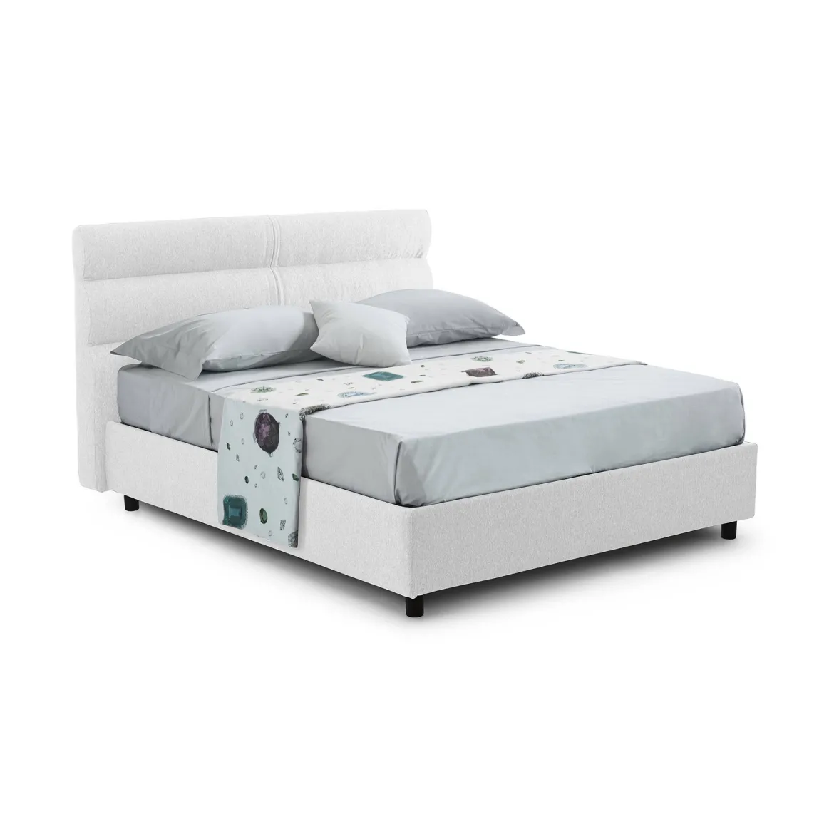 Letto Piazza e Mezza Bianco Materasso Incluso Sfoderabile, Contenitore Made in Italy - Brinzio
