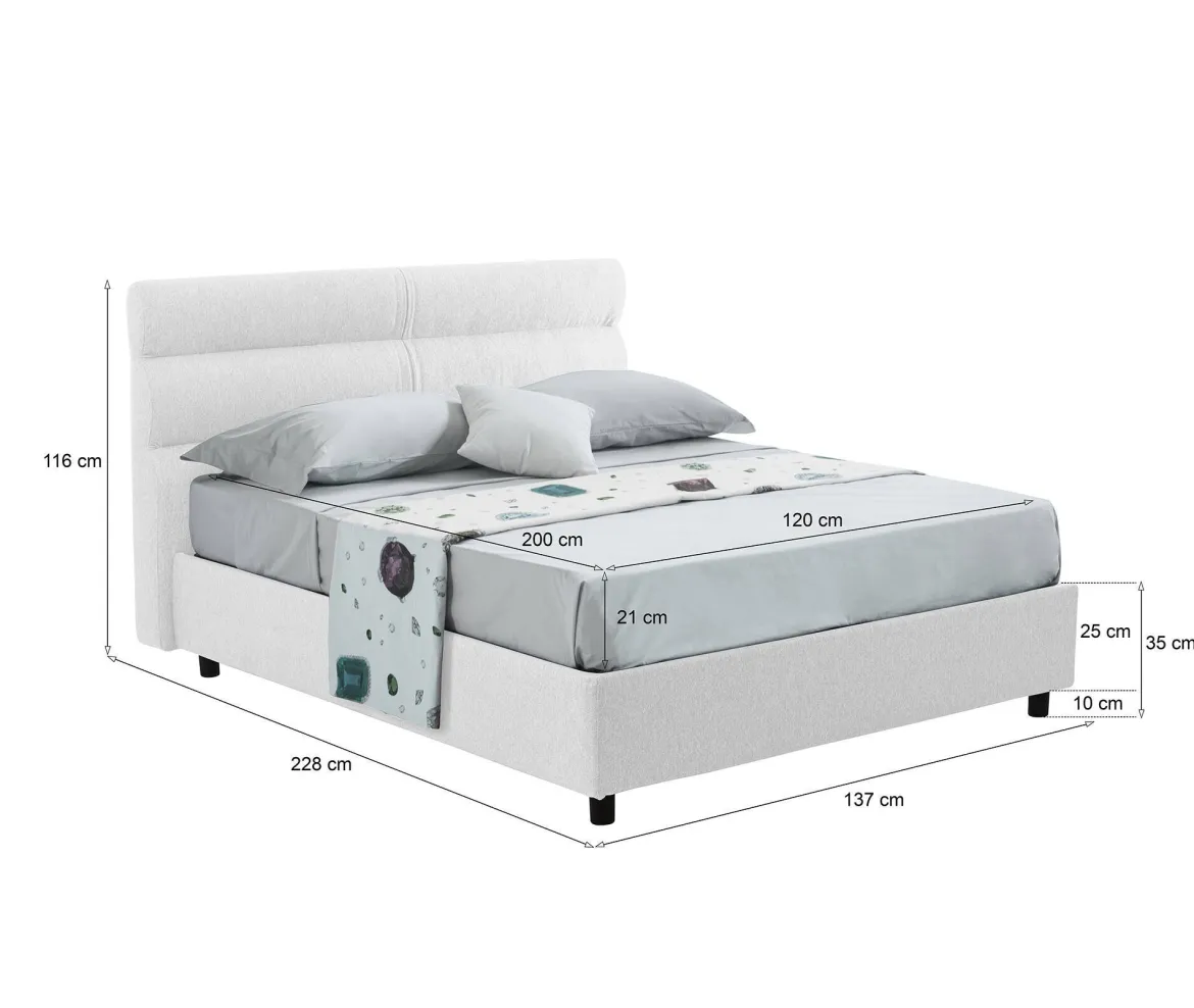 Letto Piazza e Mezza Bianco Materasso Incluso Sfoderabile, Contenitore Made in Italy - Brinzio