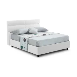 Letto Piazza e Mezza Bianco Materasso Incluso Sfoderabile, Contenitore Made in Italy - Briosco
