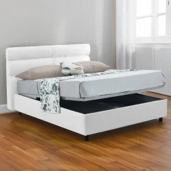 Letto Piazza e Mezza Bianco Materasso Incluso Sfoderabile, Contenitore Made in Italy - Briosco