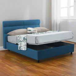 Letto Piazza e Mezza blu Materasso Incluso Sfoderabile, Contenitore Made in Italy - Briosco