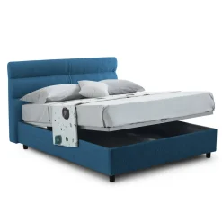 Letto Piazza e Mezza blu Materasso Incluso Sfoderabile, Contenitore Made in Italy - Briosco