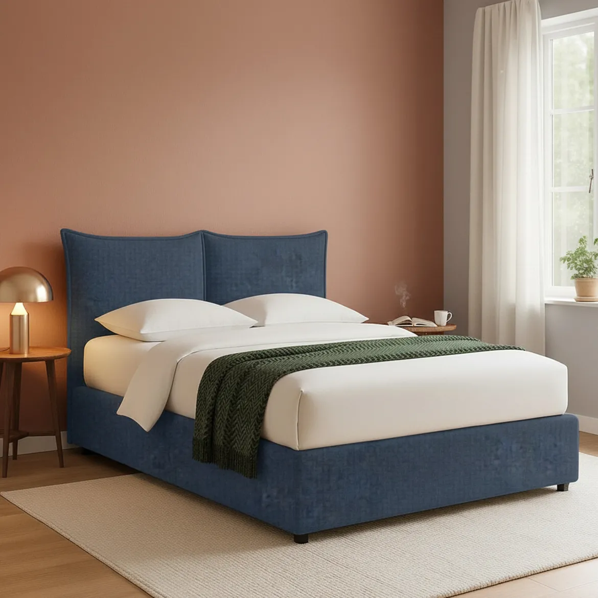Letto Piazza e Mezza blu Sfoderabile Contenitore, Dimensione Materasso 120x190 cm - Rodero