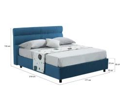 Letto Piazza e Mezza blu Sfoderabile Contenitore, Dimensione Materasso 120x190 cm Made in Italy - Brivio