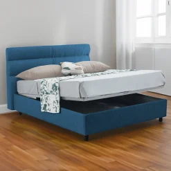 Letto Piazza e Mezza blu Sfoderabile Contenitore, Dimensione Materasso 120x190 cm Made in Italy - Brivio