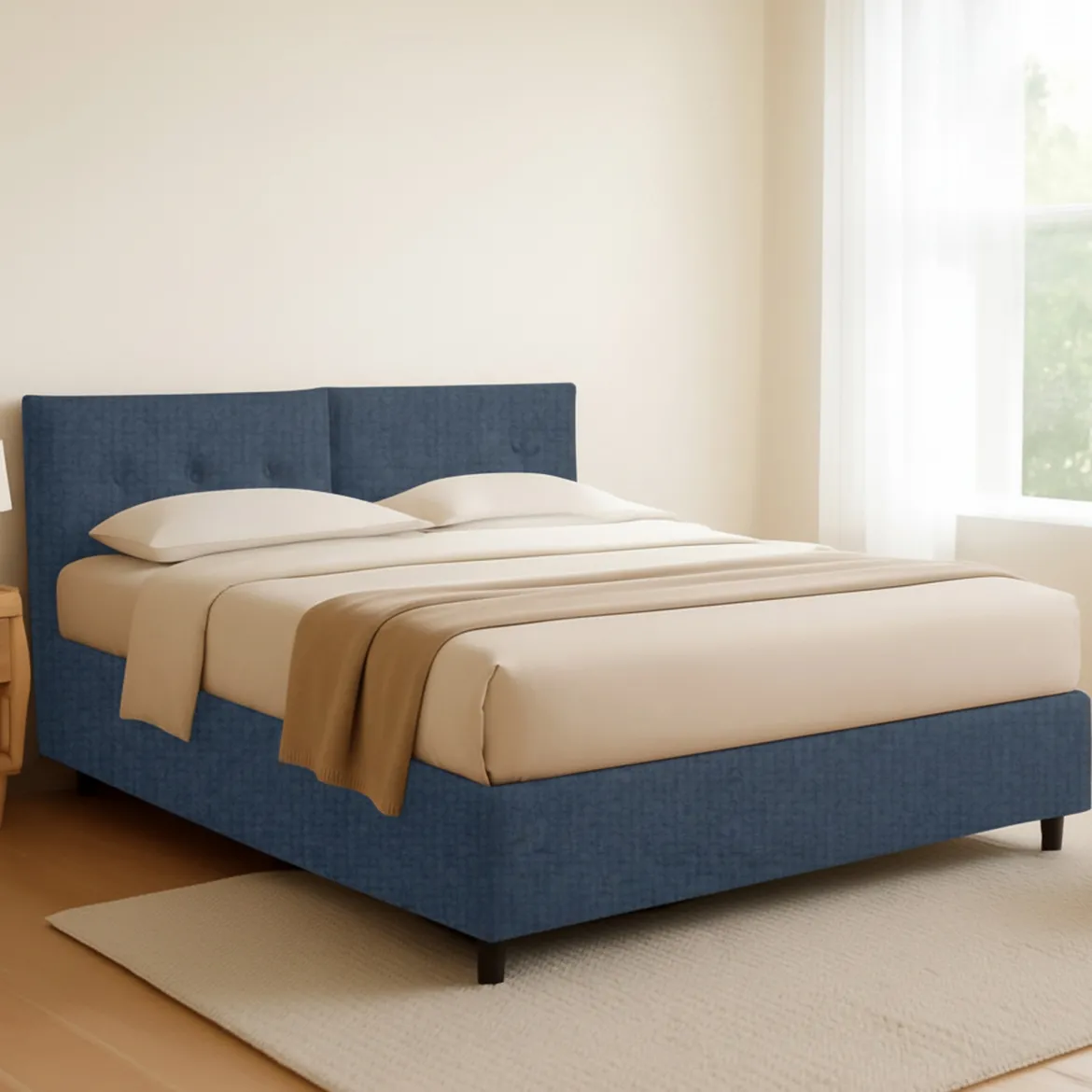 Letto Piazza e Mezza blu Sfoderabile Contenitore, Dimensione Materasso 120x200 cm - Diamante