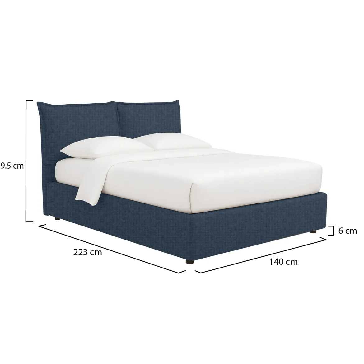 Letto Piazza e Mezza blu Sfoderabile Contenitore, Dimensione Materasso 120x200 cm - Marmora