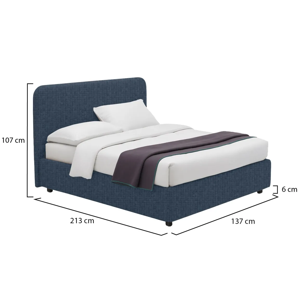 Letto Piazza e Mezza blu Sfoderabile Contenitore, Dimensione Materasso 120x200 cm - Rezzago