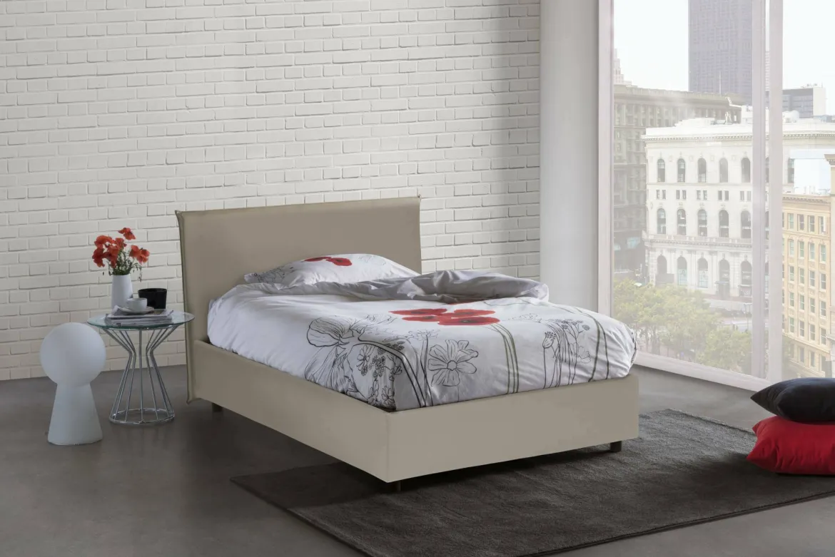 Letto piazza e mezza Dacem, con materasso Cm 120x190 incluso, Tortora