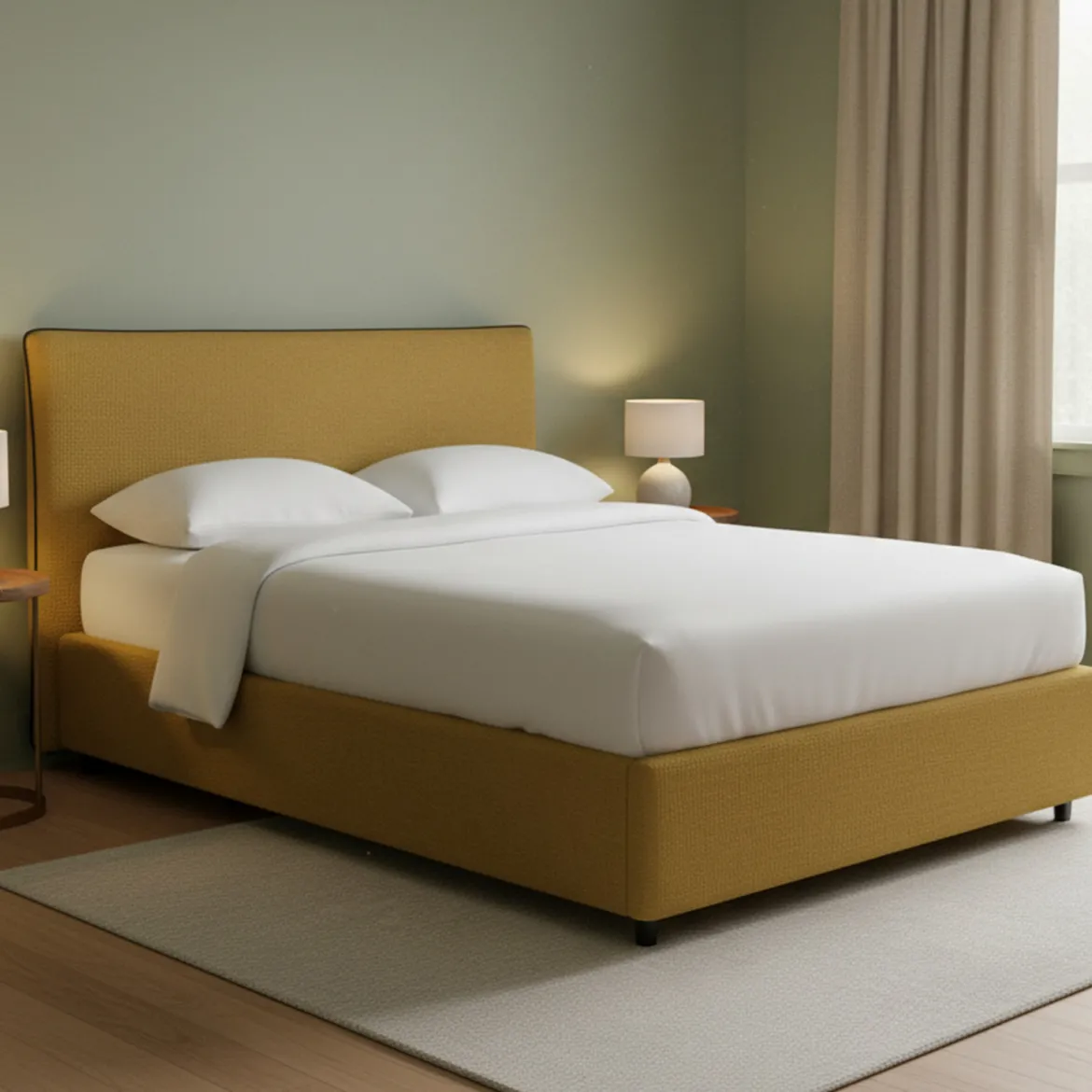 Letto Piazza e Mezza Giallo Ocra Sfoderabile Contenitore, Dimensione Materasso 120x190 cm - Dogliola